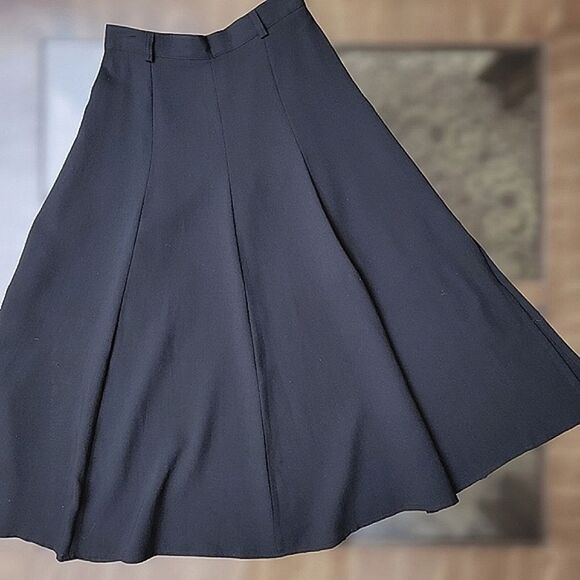 Vtg black wool blend gathered side split maxi skirt - Picture 3 of 10